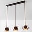 Natural 3-light Travé pendant lamp made of travertine (natural stone) and wood