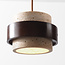 Natural 3-light pendant light Travé in travertine (natural stone) and wood