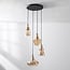Retro designer pendant light Calypso with four amber glass globes