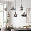 Industrial pendant light Calypso - black with six smoked glass globes
