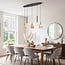 Modern pendant light Eloi with two gold GU10 spotlights and three amber glass globes, 5-light