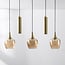 Modern pendant light Eloi with two gold GU10 spotlights and three amber glass globes, 5-light