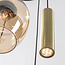 Téo gold pendant lamp design with three amber glass shades and two GU10 spotlights