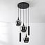 Industrial pendant light Téo with two GU10 spotlights and three smoked glass globes