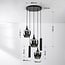 Industrial pendant light Téo with two GU10 spotlights and three smoked glass globes