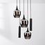 Industrial pendant light Téo with two GU10 spotlights and three smoked glass globes