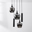 Industrial pendant light Téo with two GU10 spotlights and three smoked glass globes
