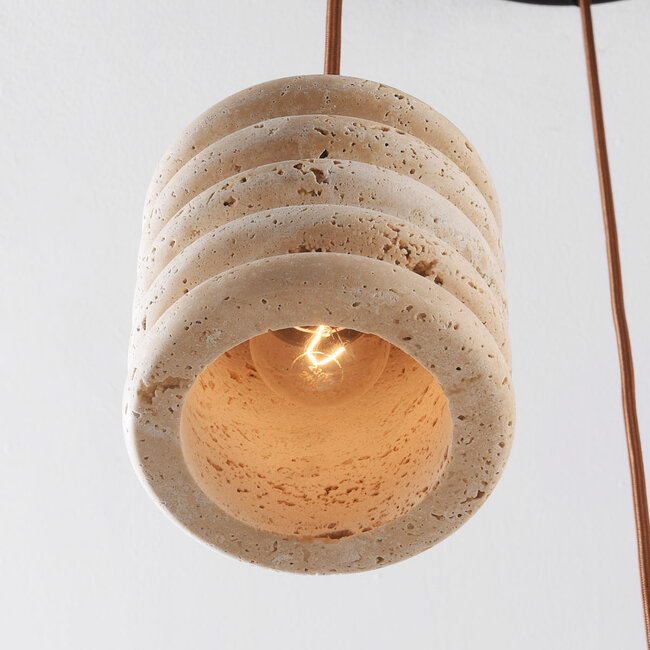 3-light cylinder pendant lamp Alva made of travertine (natural stone)