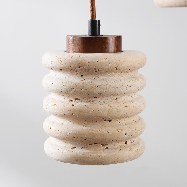 3-light cylinder pendant lamp Alva made of travertine (natural stone)