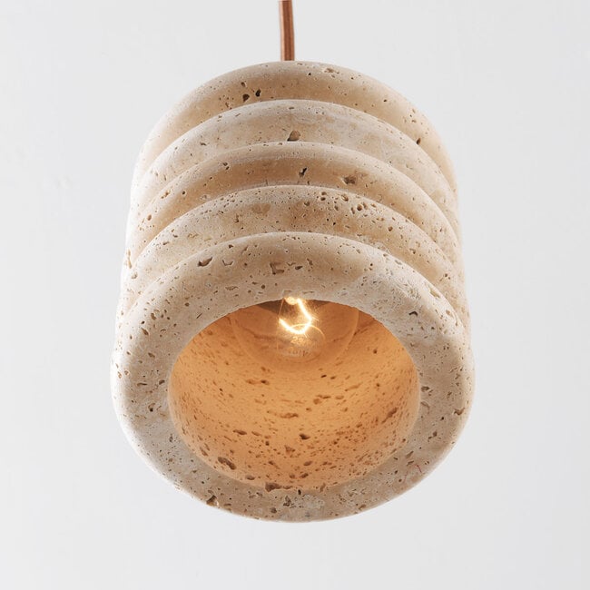 Luxury tubular pendant light Alva in travertine (natural stone)