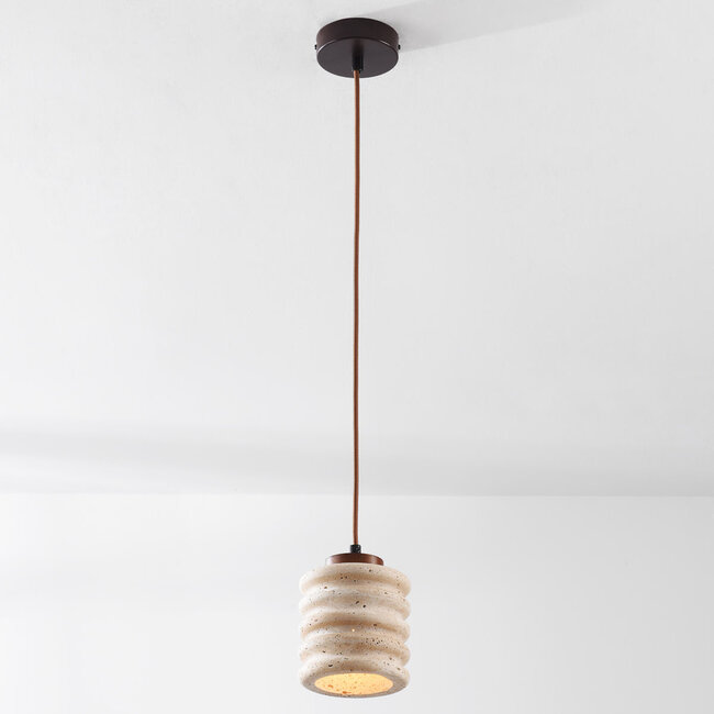 Luxury cylinder pendant lamp Alva made of travertine (natural stone)