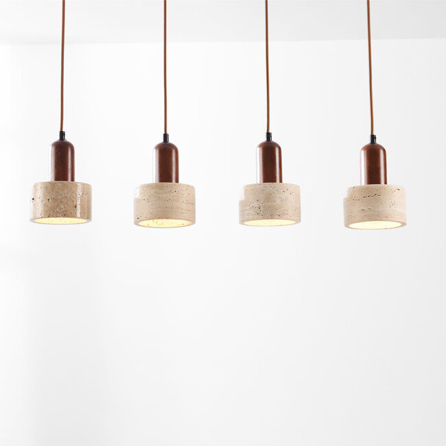 Luxury 4-light pendant lamp Muro made of travertine (natural stone) and wood