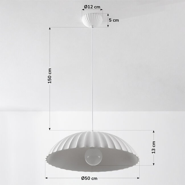 Olea ribbed pendant lamp with matt chalk finish (Gesso finish)