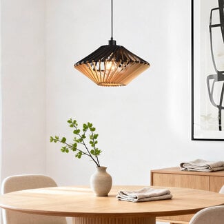 pendant light Nordli in wood, black and natural