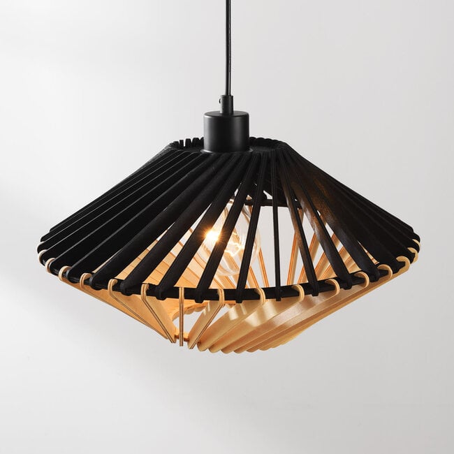pendant light Nordli in wood, black and natural