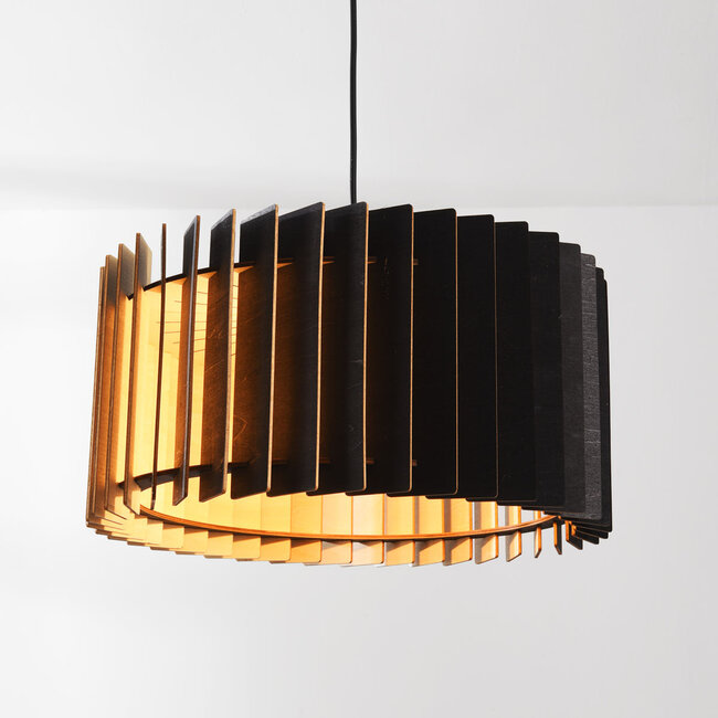 Vyra pendant lamp in black wood with natural interior