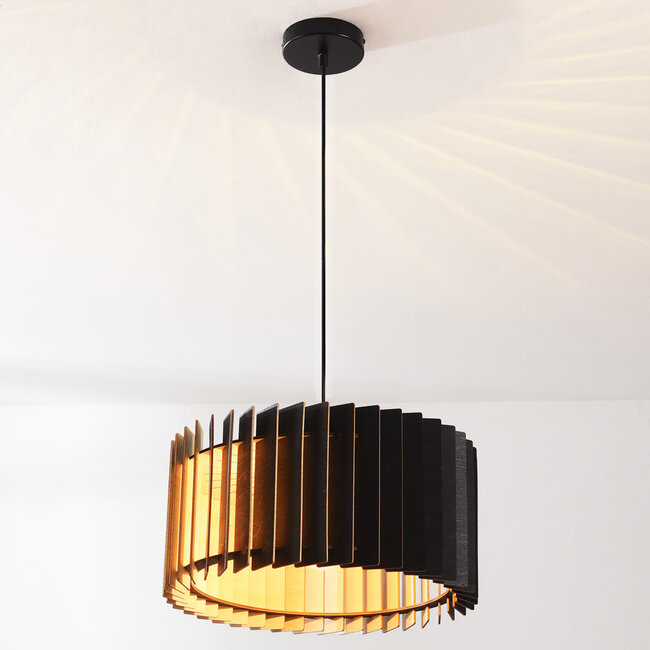 Vyra pendant lamp in black wood with natural interior