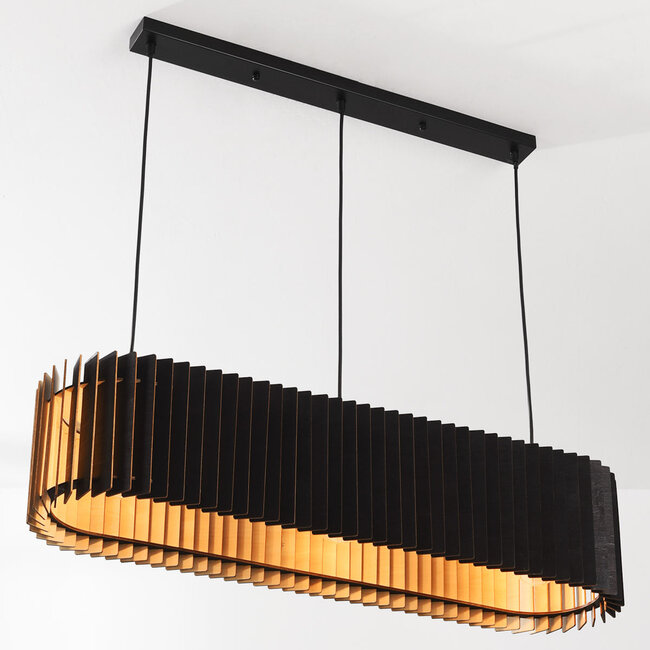 Black wood pendant lamp Hema with natural interior – 3-light