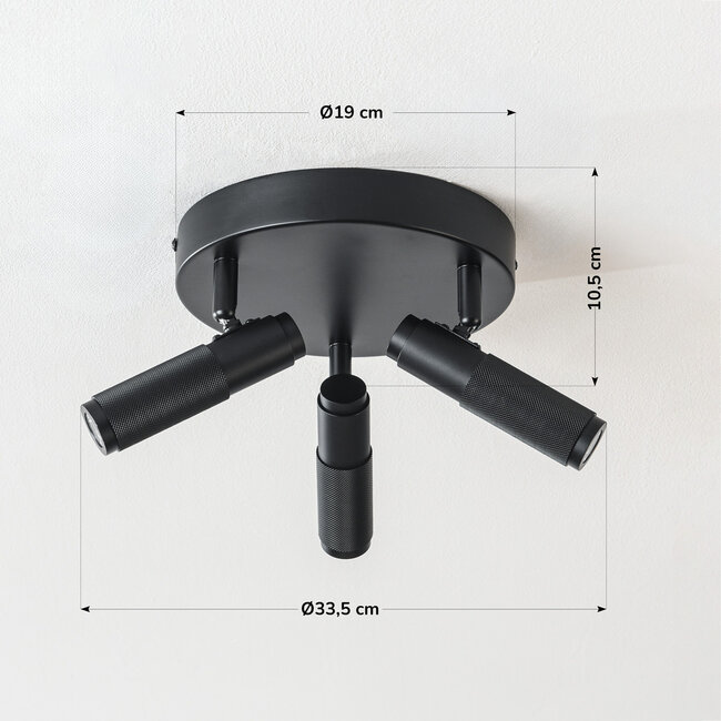 Industrial ceiling lamp Axis with 3 swivelling spotlights in black