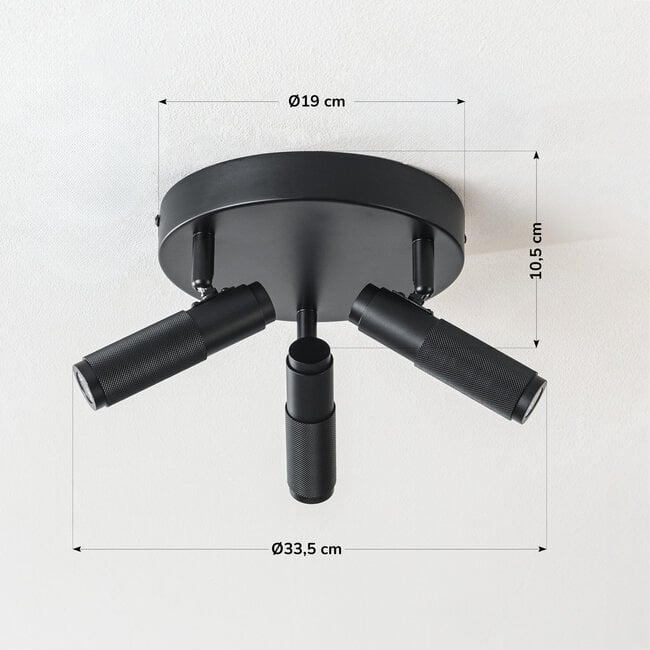Industrial ceiling light Axis with 3 adjustable spotlights in black