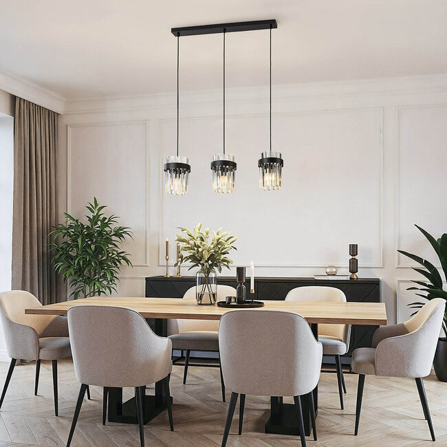 Modern 3-light pendant lamp Elvira with luxurious clear glass