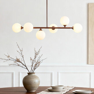 Aster pendant lamp design - brown with opal white glass, 6-light