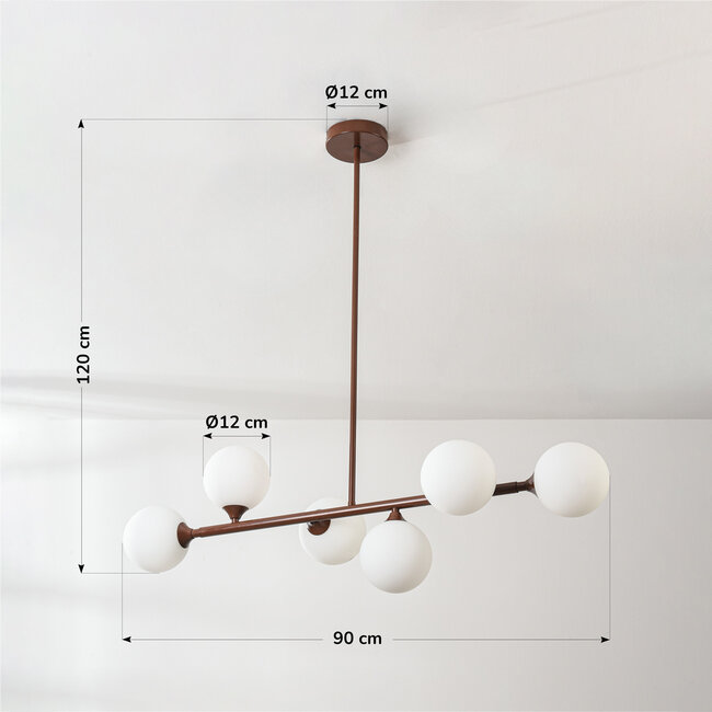 Designer pendant light Aster - brown with opal white glass, 6-light