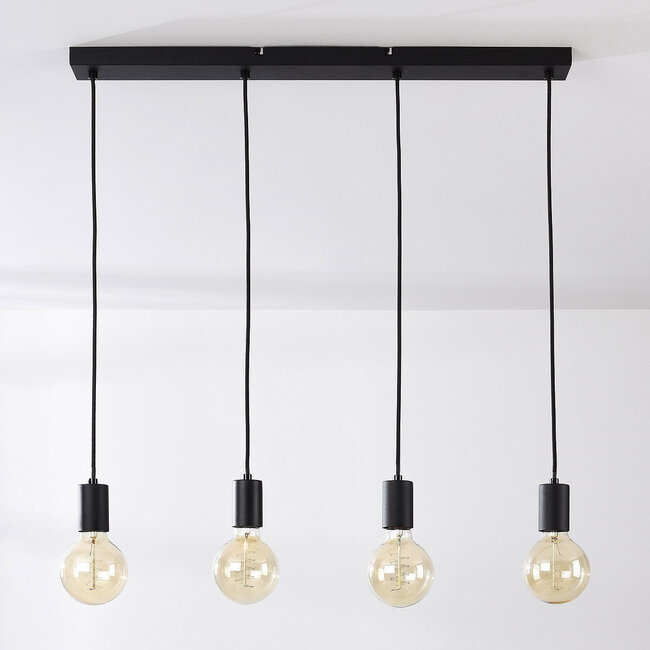 Industrial cord pendant Nivelle Black - 4-light (excluding E27 bulbs)