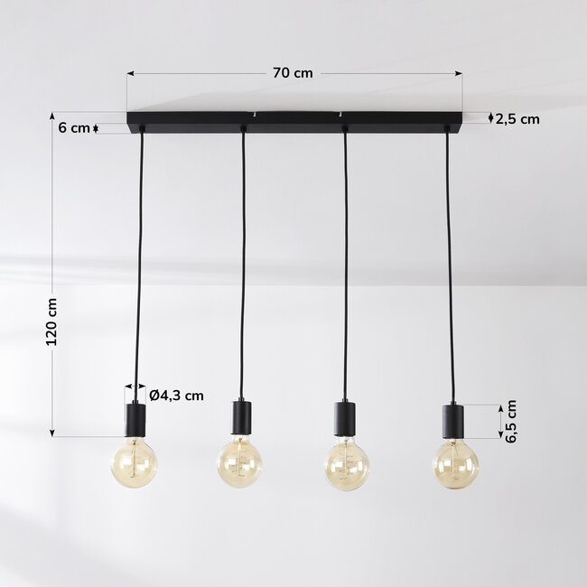 Industrial cord pendant Nivelle Black - 4-light (excluding E27 bulbs)