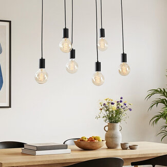 Industrial 6-light cord pendant Nivelle - Black (excluding E27 bulbs)