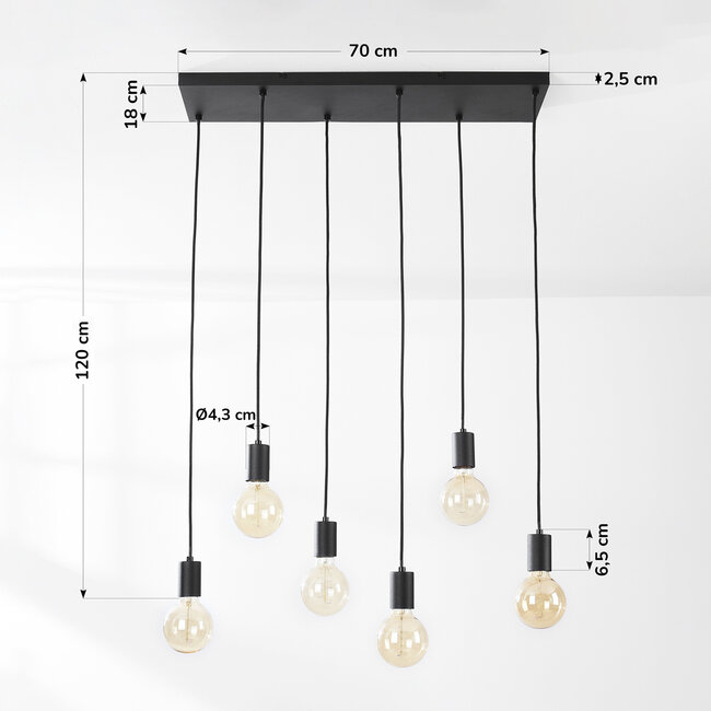 Industrial 6-light cord pendant Nivelle - black (excluding E27 bulbs)