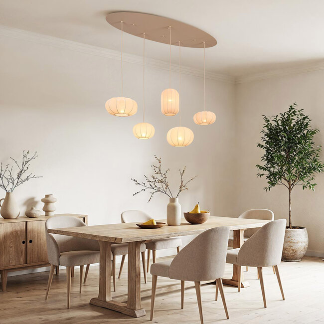 Canvas fabric pendant lamp with 5 light points - beige