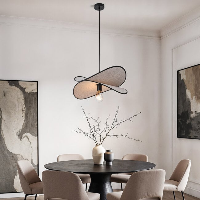 pendant light Sapca - beige linen with black accents