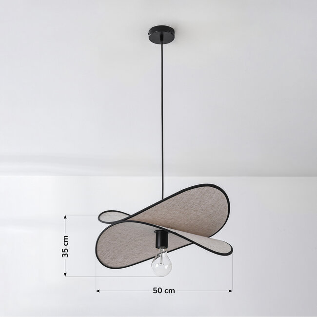 Designer pendant light Sapca, beige linen with black accents