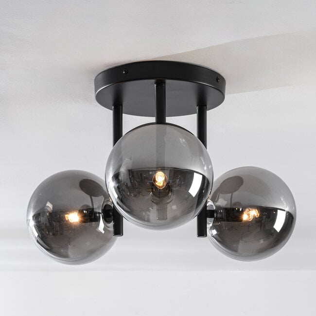Elora 3-light ceiling light - black with smoked glass
