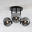 3-light Black ceiling lamp Elora with smoked glass