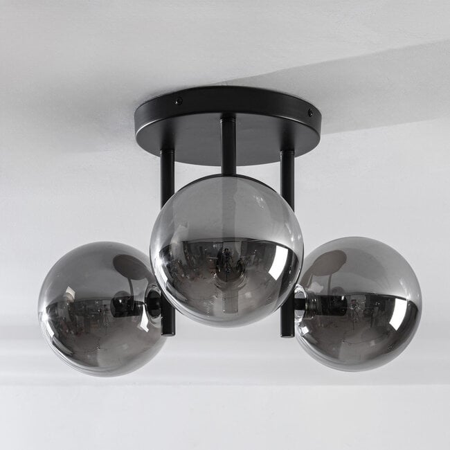Elora 3-light ceiling light - black with smoked glass