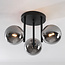 3-light Black ceiling lamp Elora with smoked glass