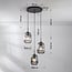 Design pendant light Isara with ribbed smoked glass, 3-light