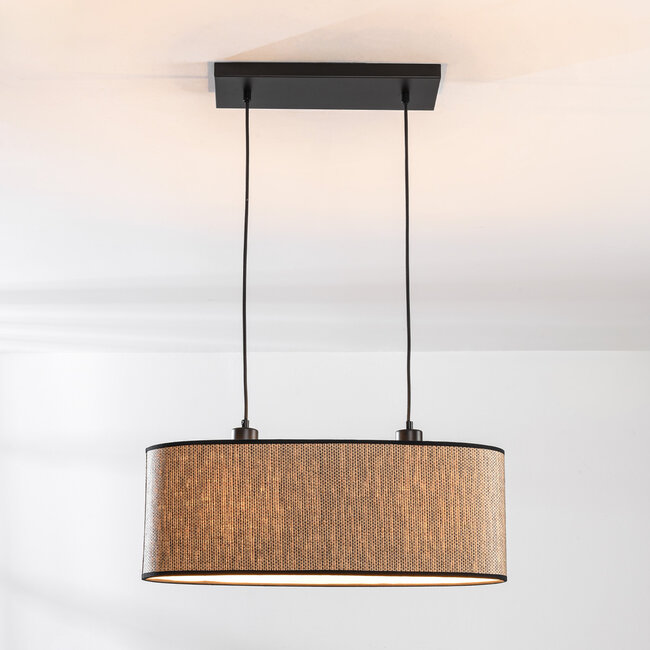 2-light modern pendant lamp Esmora Black with oval fabric shade