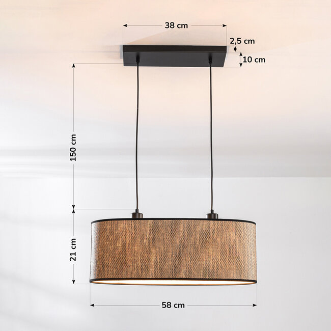 2-light modern pendant lamp Esmora Black with oval fabric shade