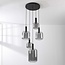 Pendant light Rustique 5-light with smoked glass and black fitting