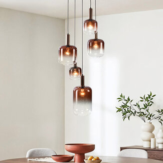 Rustique 5-light pendant light with light brown glass - bronze