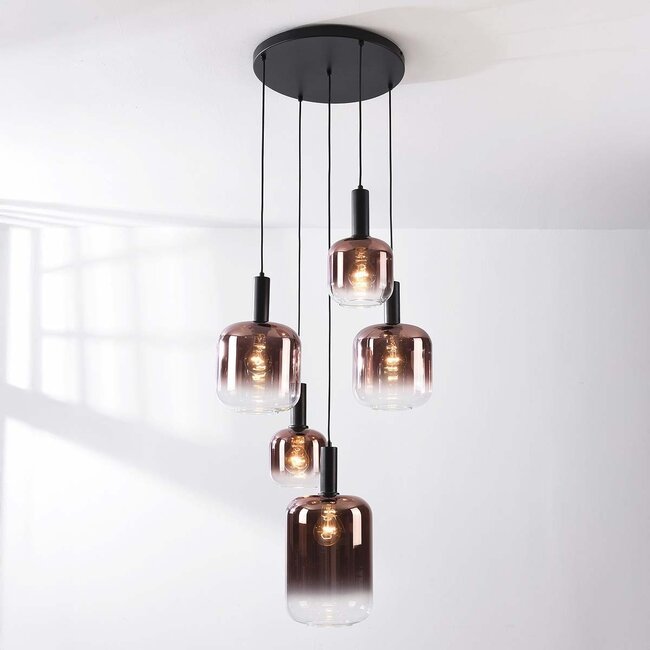 Pendant light Rustique 5-light with dark brown glass