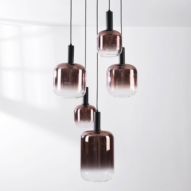 Rustique 5-light pendant light - black with dark brown glass