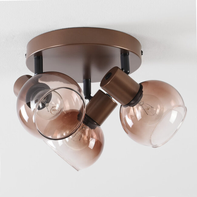 Terra ceiling light in brown with three glass globes