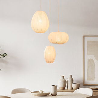 3-light Japandi pendant lamp with beige fabric lanterns - Fabrica
