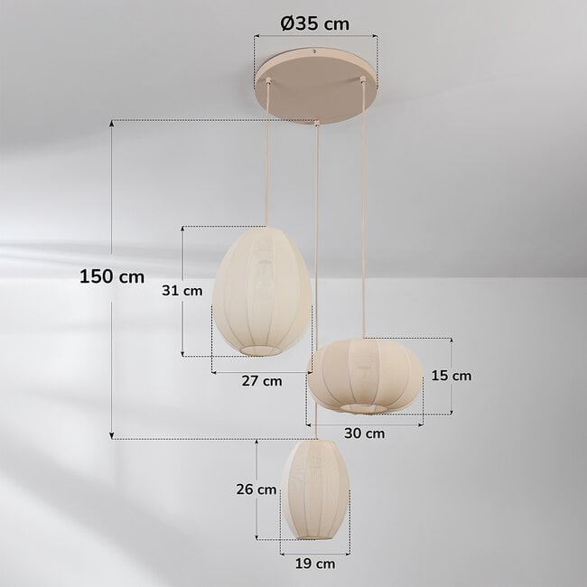 Fabrica 3-light pendant light - beige fabric lanterns