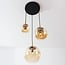 pendant light Marui with three amber glass globes and gold details