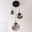Modern Marui pendant lamp in black with three smoked glass globes
